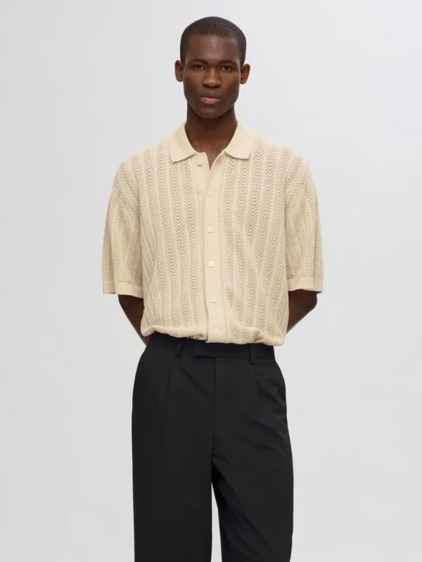 SELECTED STICKAD KORTÄRMAD SKJORTA Beige Outlet