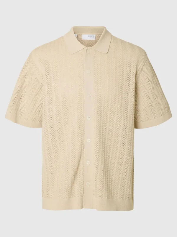 SELECTED STICKAD KORTÄRMAD SKJORTA Beige Outlet