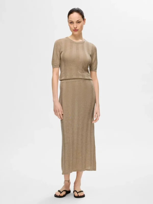 SELECTED STICKAD KORTÄRMAD TOPP Beige Discount