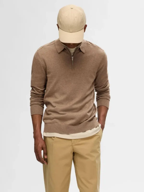 SELECTED STICKAD LÅNGÄRMAD PIKÉTRÖJA Brown Store