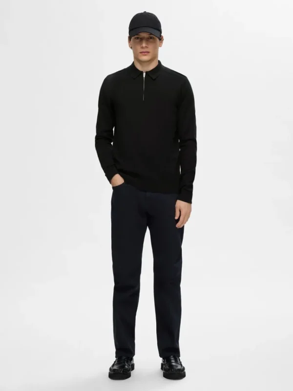 SELECTED STICKAD LÅNGÄRMAD PIKÉTRÖJA Black Store