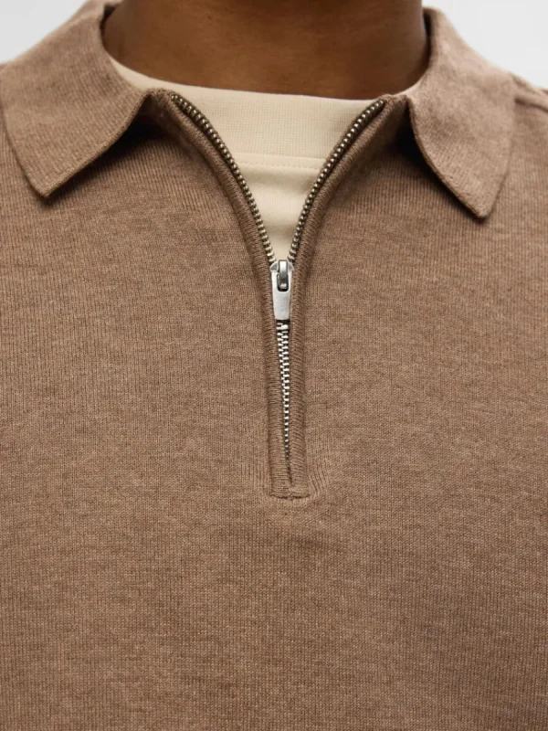 SELECTED STICKAD LÅNGÄRMAD PIKÉTRÖJA Brown Store