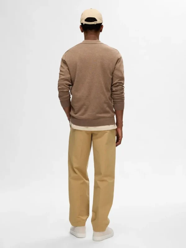 SELECTED STICKAD LÅNGÄRMAD PIKÉTRÖJA Brown Store