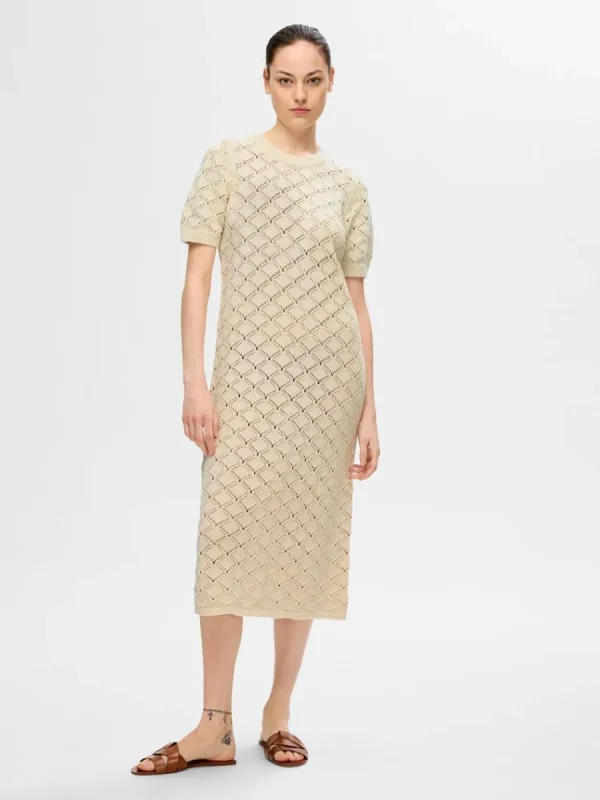 SELECTED STICKAD MAXIKLÄNNING Beige Sale