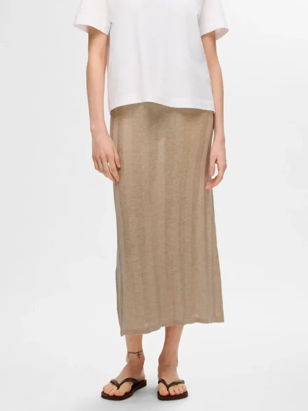 SELECTED STICKAD MIDIKJOL Beige Cheap