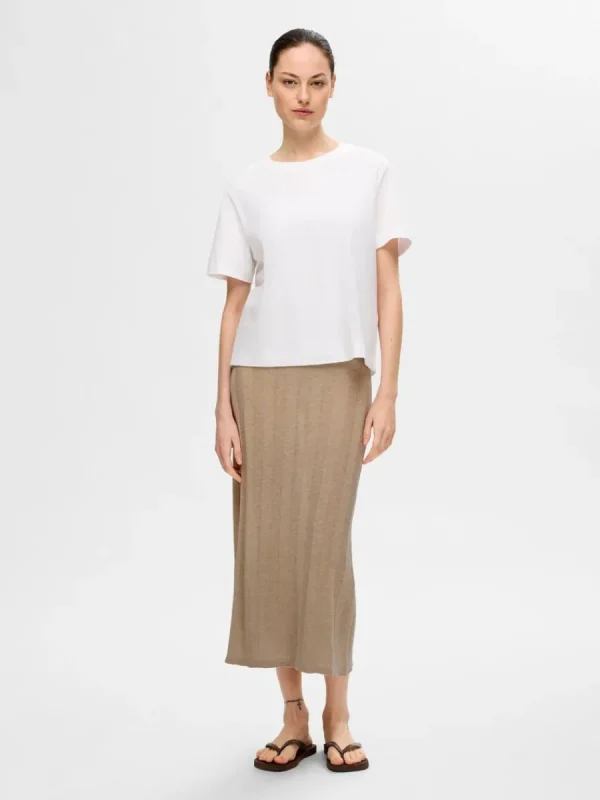 SELECTED STICKAD MIDIKJOL Beige Cheap