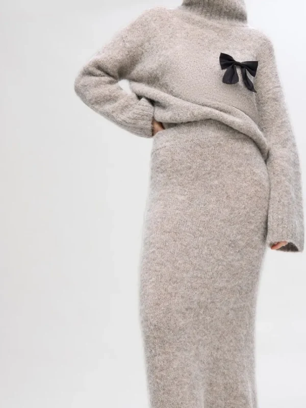 SELECTED STICKAD MIDIKJOL Grey Cheap