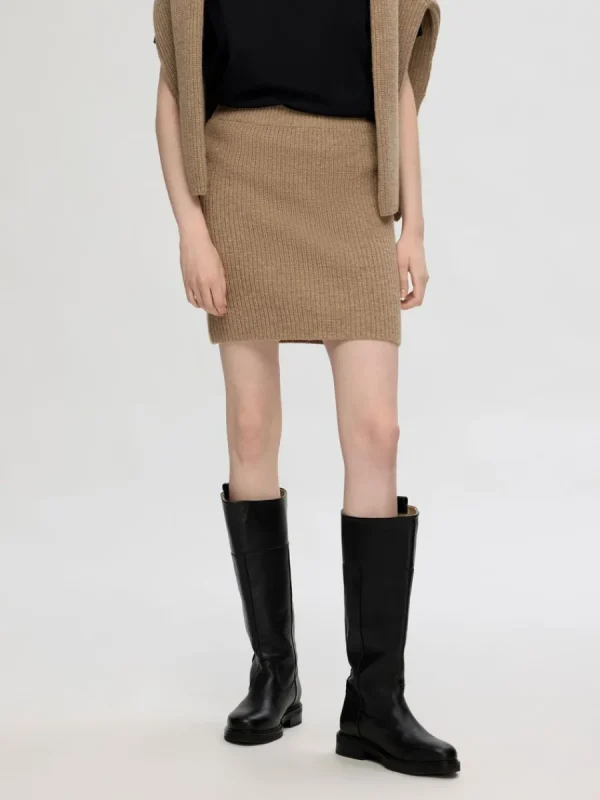 SELECTED STICKAD MINIKJOL Brown Discount