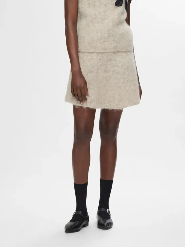SELECTED STICKAD MINIKJOL Beige Flash Sale