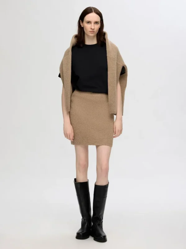 SELECTED STICKAD MINIKJOL Brown Discount