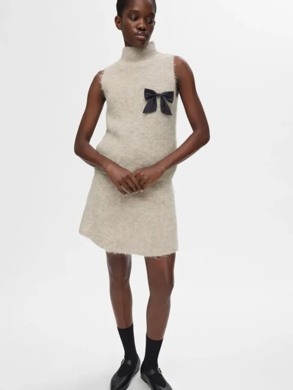 SELECTED STICKAD MINIKJOL Beige Flash Sale