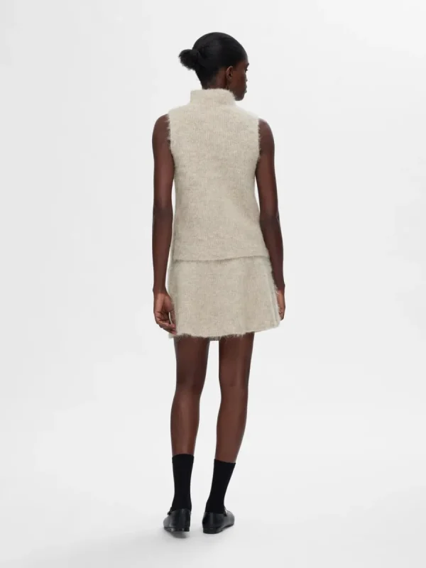 SELECTED STICKAD MINIKJOL Beige Flash Sale