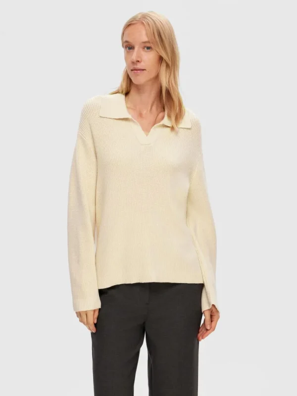 SELECTED STICKAD PIKÉTOPP TRÖJA Beige Store