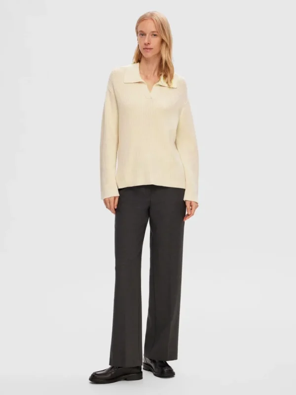 SELECTED STICKAD PIKÉTOPP TRÖJA Beige Store