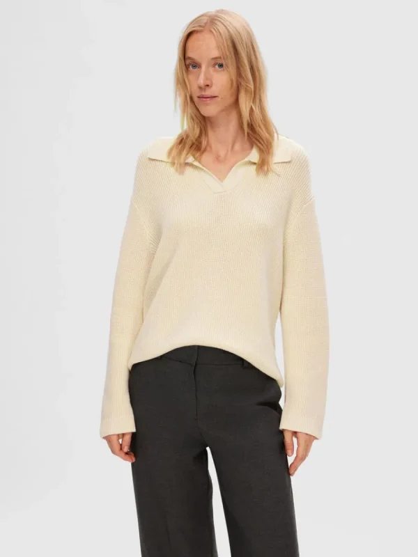 SELECTED STICKAD PIKÉTOPP TRÖJA Beige Store