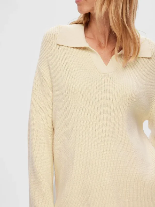 SELECTED STICKAD PIKÉTOPP TRÖJA Beige Store