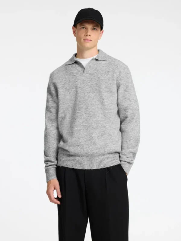 SELECTED STICKAD PIKÉTRÖJA Grey Clearance
