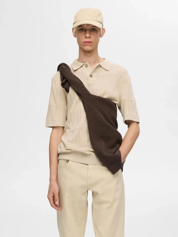 SELECTED STICKAD PIKÉTRÖJA Beige Flash Sale