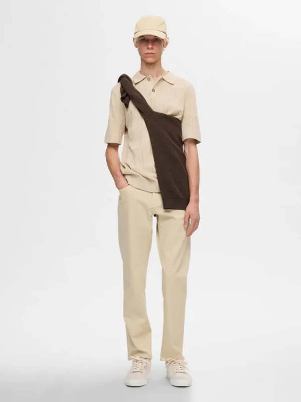 SELECTED STICKAD PIKÉTRÖJA Beige Flash Sale