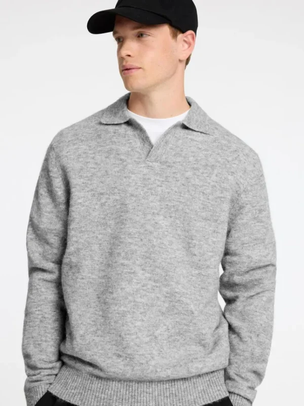 SELECTED STICKAD PIKÉTRÖJA Grey Clearance