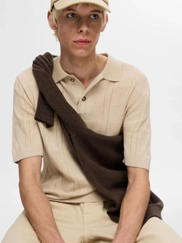 SELECTED STICKAD PIKÉTRÖJA Beige Flash Sale
