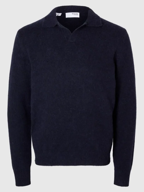 SELECTED STICKAD PIKÉTRÖJA Blue Clearance