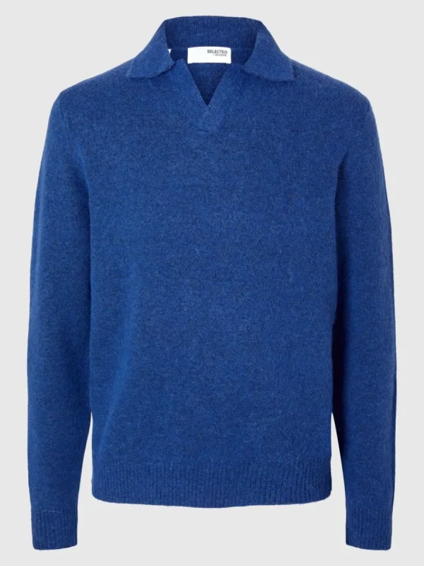 SELECTED STICKAD PIKÉTRÖJA Blue Fashion