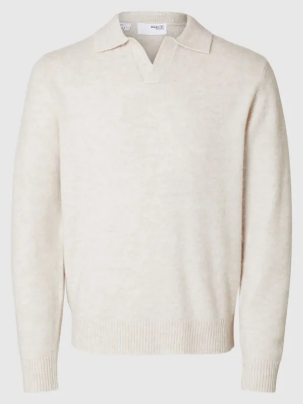 SELECTED STICKAD PIKÉTRÖJA Beige New