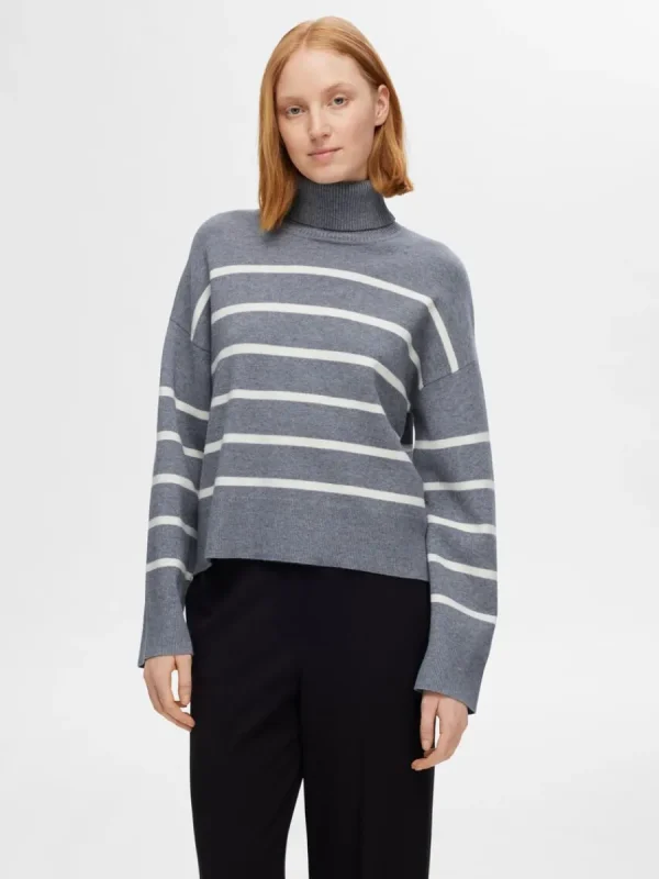 SELECTED STICKAD POLOTRÖJA Grey Sale