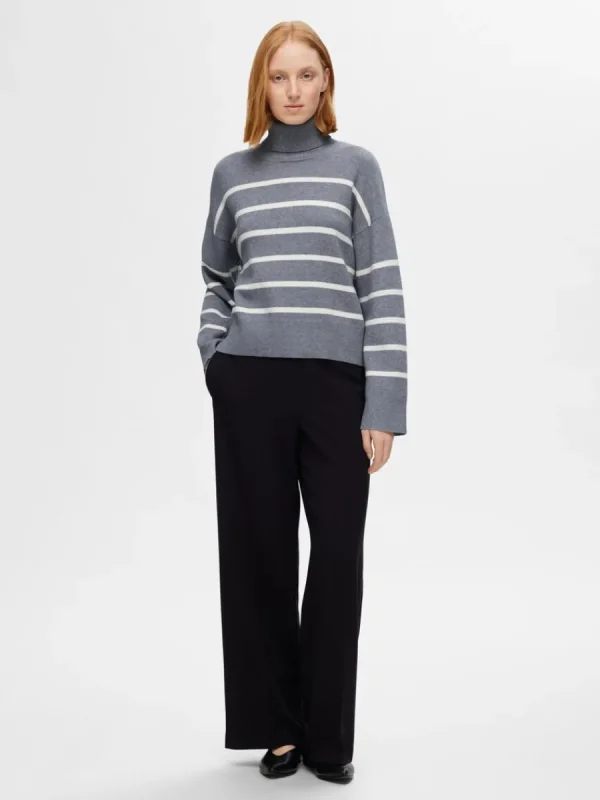 SELECTED STICKAD POLOTRÖJA Grey Sale