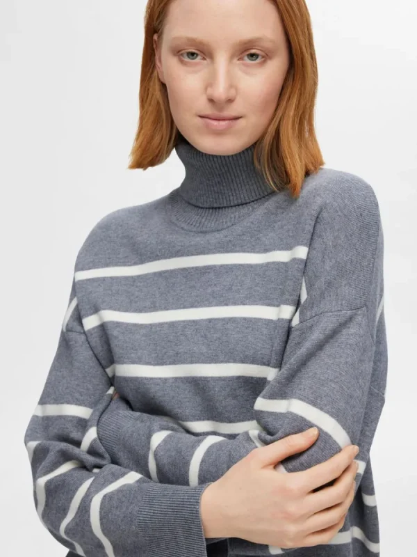 SELECTED STICKAD POLOTRÖJA Grey Sale