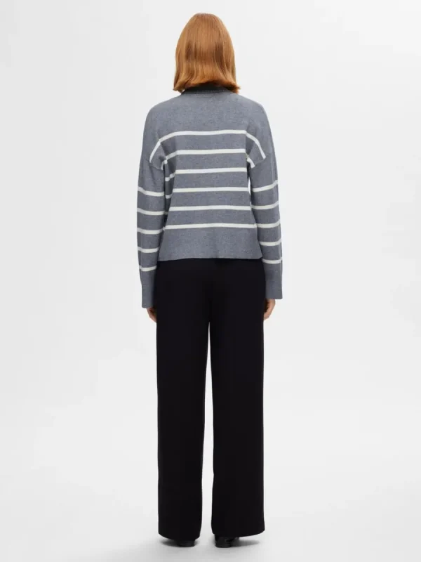 SELECTED STICKAD POLOTRÖJA Grey Sale