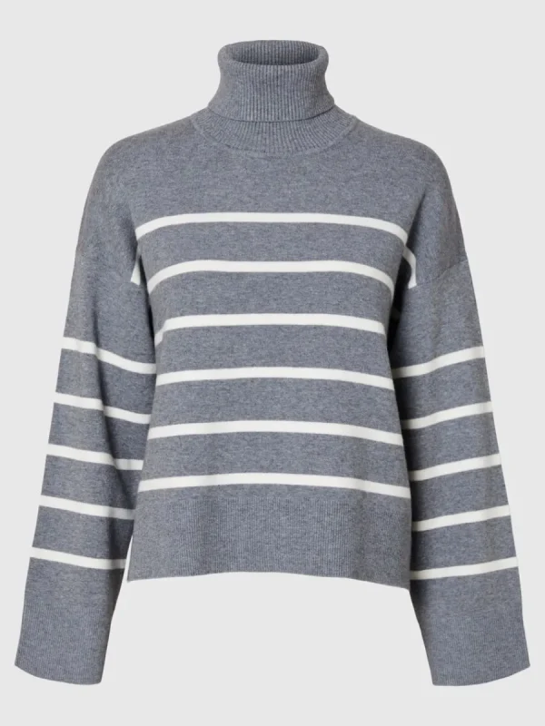 SELECTED STICKAD POLOTRÖJA Grey Sale