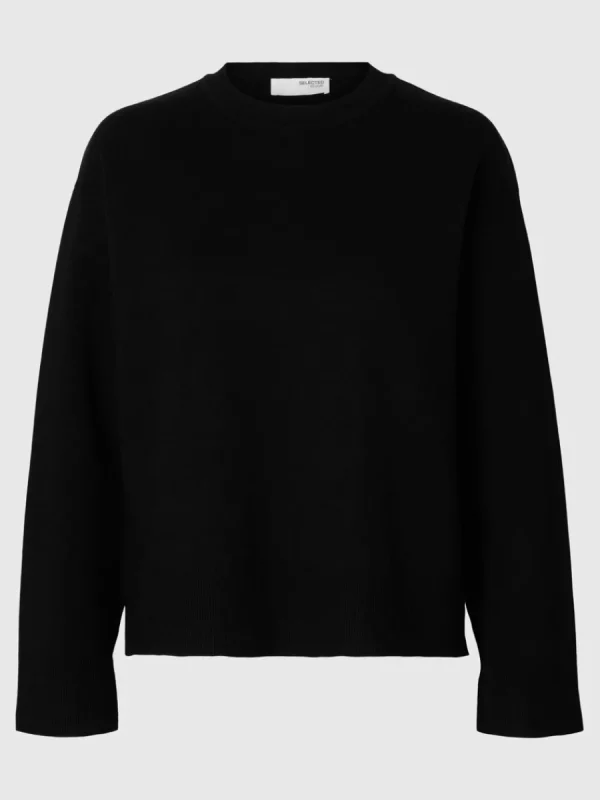 SELECTED STICKAD RUNDRINGAD TRÖJA Black New