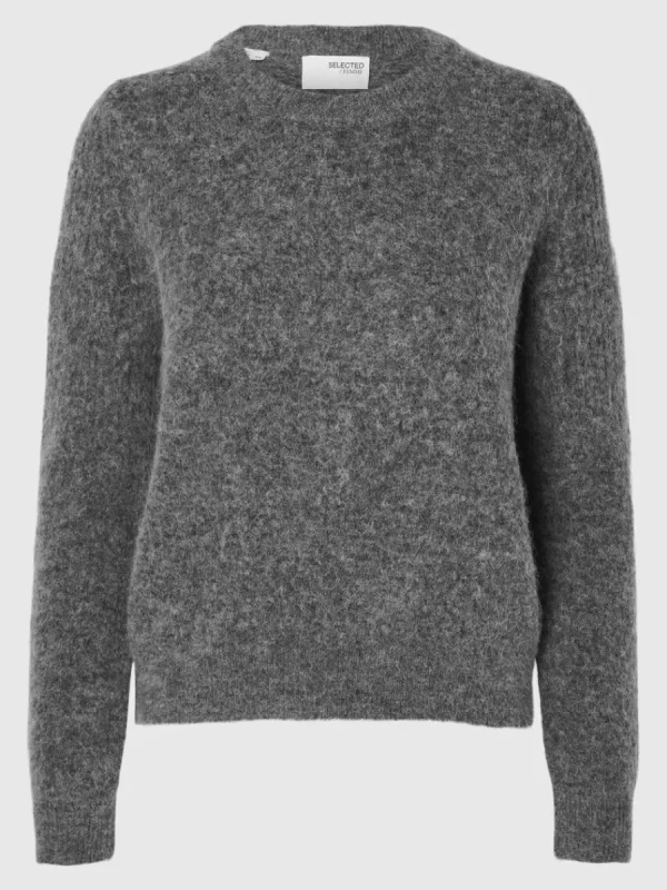 SELECTED STICKAD RUNDRINGAD TRÖJA Grey Online