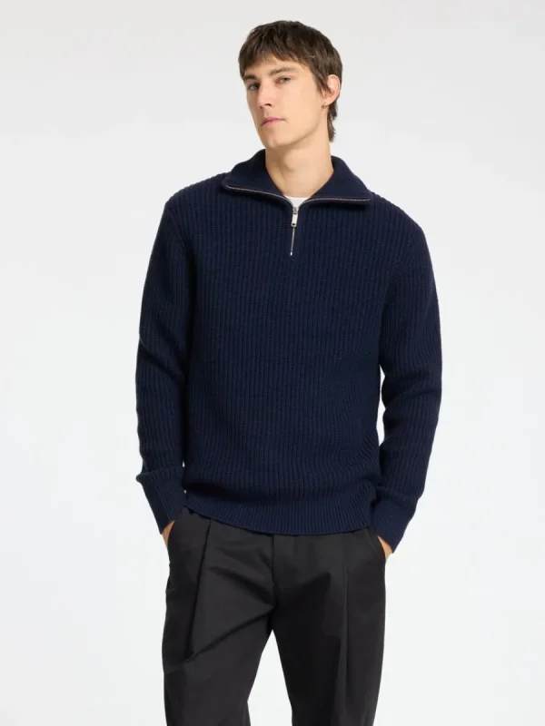 SELECTED STICKAD TRÖJA MED HALVLÅNGT BLIXTLÅS Blue Best Sale