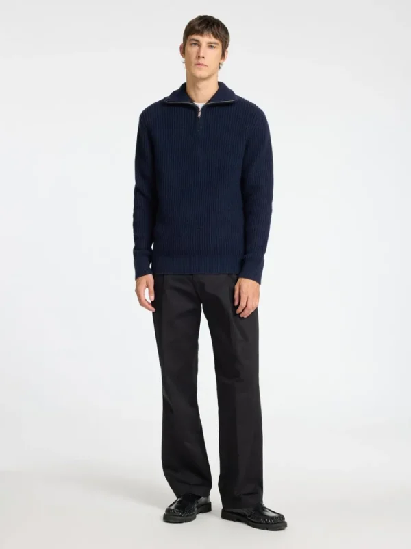 SELECTED STICKAD TRÖJA MED HALVLÅNGT BLIXTLÅS Blue Best Sale