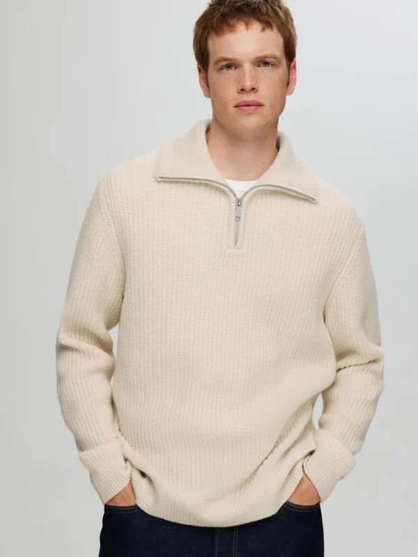 SELECTED STICKAD TRÖJA MED HALVLÅNGT BLIXTLÅS Beige Cheap