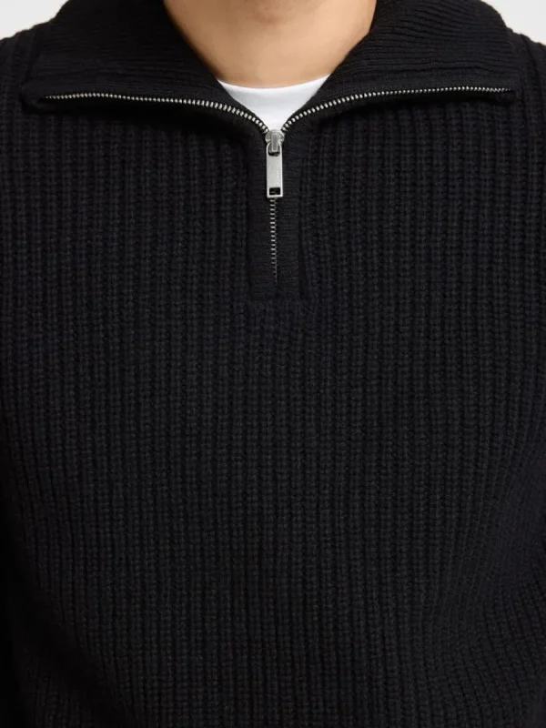 SELECTED STICKAD TRÖJA MED HALVLÅNGT BLIXTLÅS Black Shop