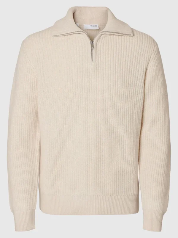 SELECTED STICKAD TRÖJA MED HALVLÅNGT BLIXTLÅS Beige Cheap