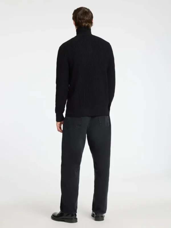 SELECTED STICKAD TRÖJA MED HALVLÅNGT BLIXTLÅS Black Shop