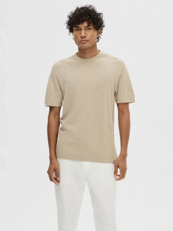 SELECTED STICKAD T-SHIRT Beige Hot
