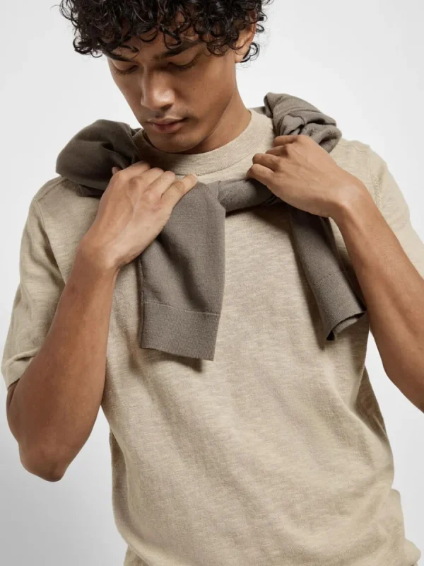 SELECTED STICKAD T-SHIRT Beige Hot