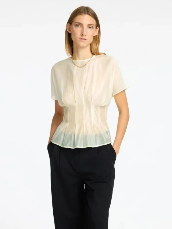 SELECTED STRUKTURERAD KORTÄRMAD TOPP Beige Clearance