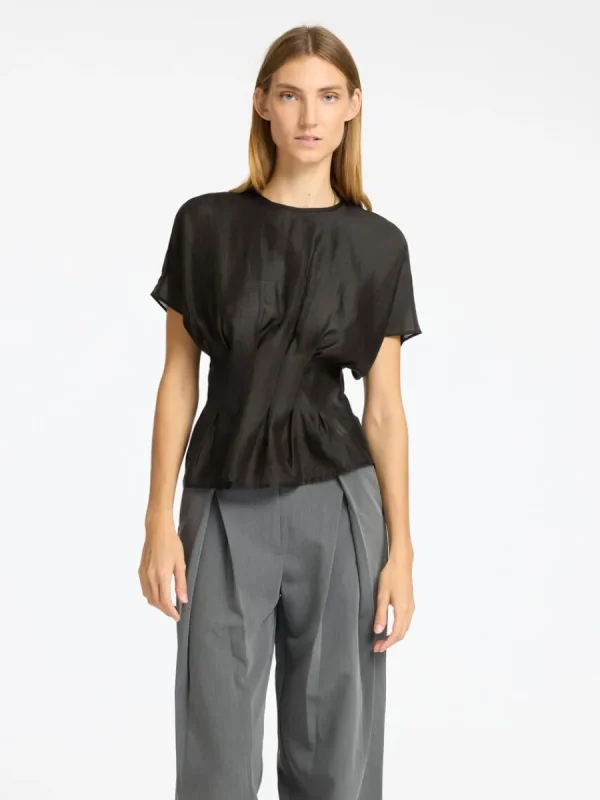 SELECTED STRUKTURERAD KORTÄRMAD TOPP Black Outlet