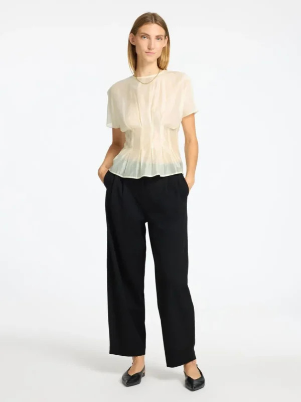 SELECTED STRUKTURERAD KORTÄRMAD TOPP Beige Clearance
