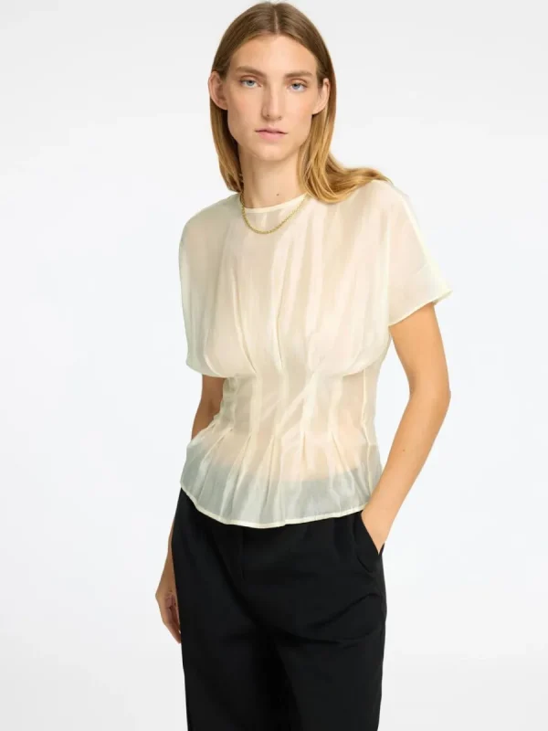 SELECTED STRUKTURERAD KORTÄRMAD TOPP Beige Clearance