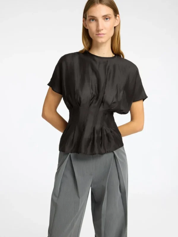 SELECTED STRUKTURERAD KORTÄRMAD TOPP Black Outlet