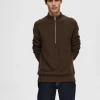 SELECTED STRUKTURERAD MED HALVLÅNGT BLIXTLÅS TRÖJA Brown Store