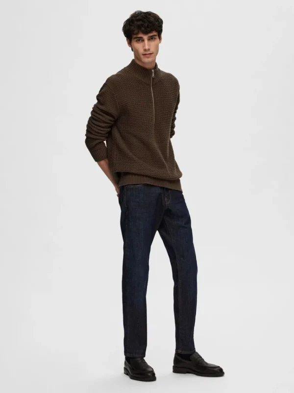 SELECTED STRUKTURERAD MED HALVLÅNGT BLIXTLÅS TRÖJA Brown Store